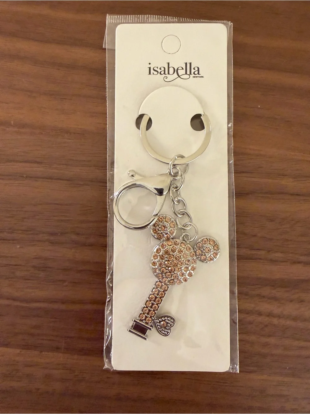 Isabella New York Rhinestone Mouse Key Purse Charm Champagne Gold New